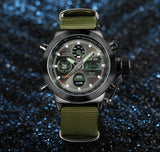 Men's Stainless Steel Diving Chronograph Watch with Army Green Canvas Strap