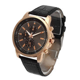 Men's Gold Chronograph Watch with Black Leather Strap F+S