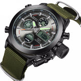 Men's Stainless Steel Diving Chronograph Watch with Army Green Canvas Strap